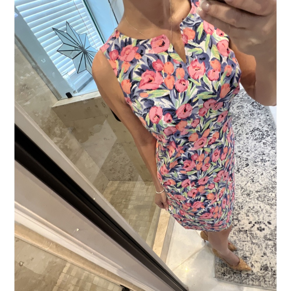 Talbots Sleeveless Stretch Sheath Dress Blue Pink Floral Career S 4 New